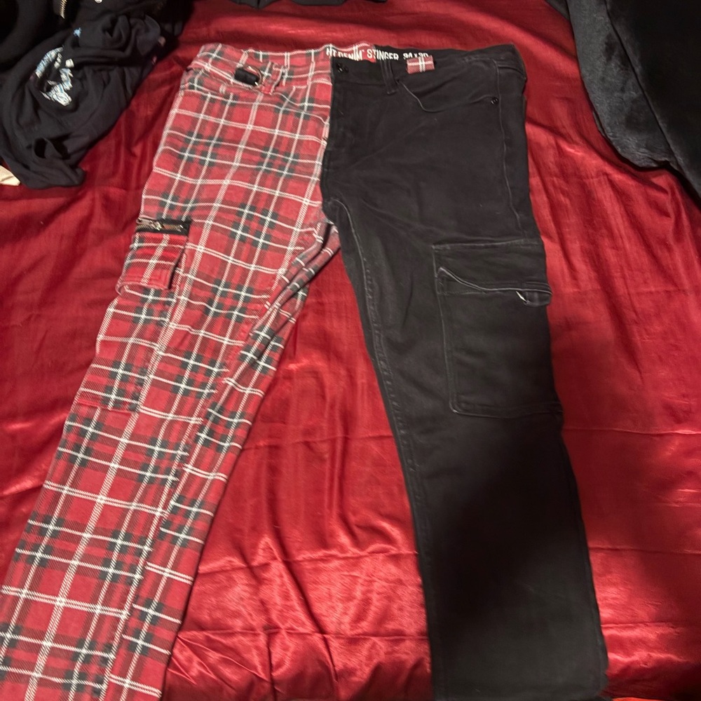 Tripp NYC Red and Black Plaid Men's Jeans